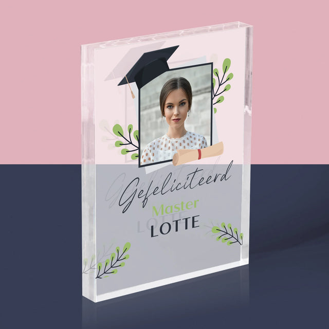 Foto En Handtekening: Gefeliciteerd, Master - Acryl Blok