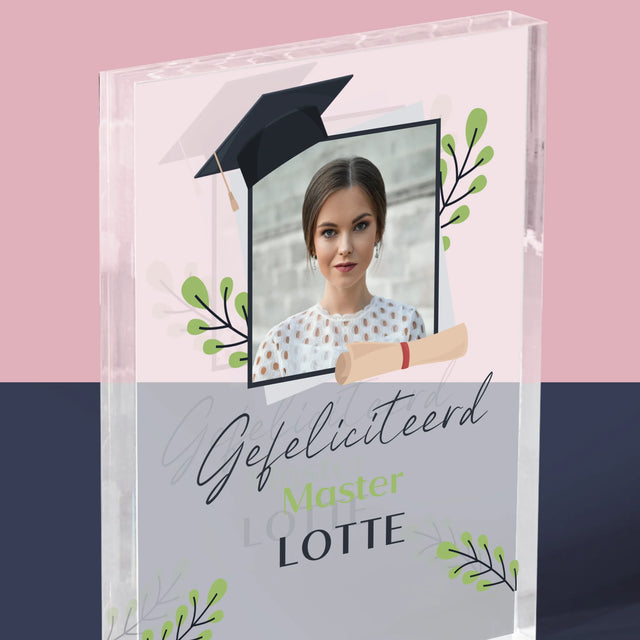 Foto En Handtekening: Gefeliciteerd, Master - Acryl Blok