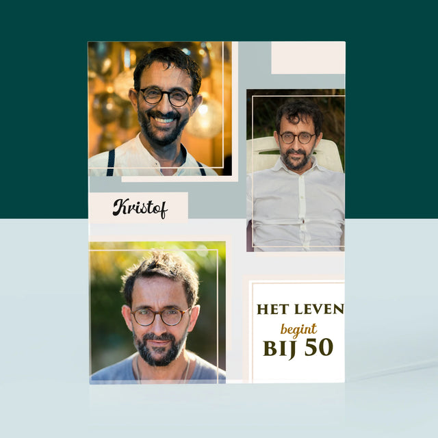 Fotocollage: Het Leven Begint Bij 50 - Acryl Blok