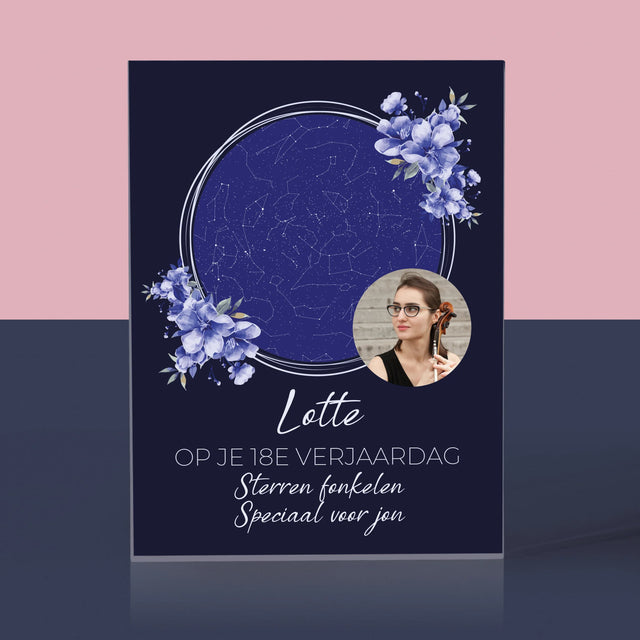 Starrenkaart: Sterrenkaart: Sterren Fonkelen Op Jouw Verjaardag - Acryl Blok