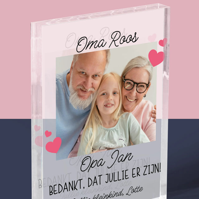Foto En Handtekening: Bedankt, Aan De Grootuders - Acryl Blok