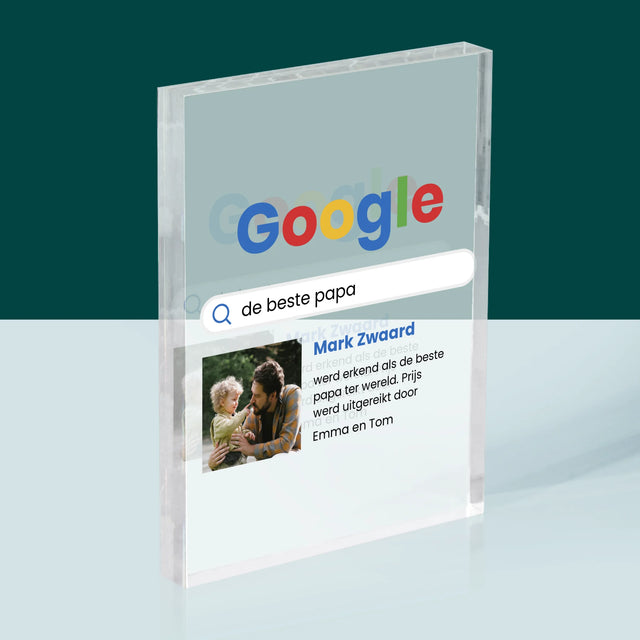 Foto En Handtekening: Beste Papa, Google-Score - Acryl Blok