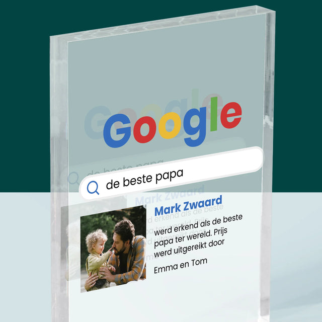 Foto En Handtekening: Beste Papa, Google-Score - Acryl Blok