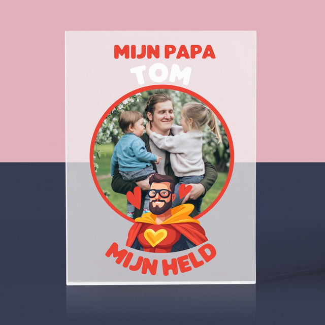 Foto En Handtekening: Papa, Mijn Held - Acryl Blok