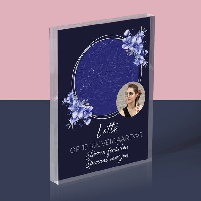 Starrenkaart: Sterrenkaart: Sterren Fonkelen Op Jouw Verjaardag - Acryl Blok