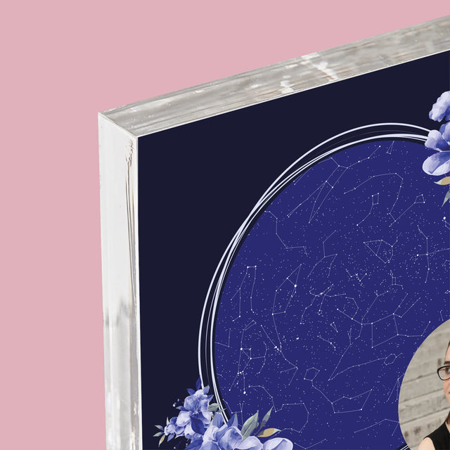 Starrenkaart: Sterrenkaart: Sterren Fonkelen Op Jouw Verjaardag - Acryl Blok