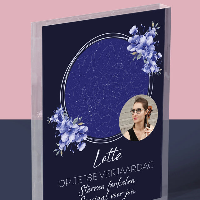 Starrenkaart: Sterrenkaart: Sterren Fonkelen Op Jouw Verjaardag - Acryl Blok