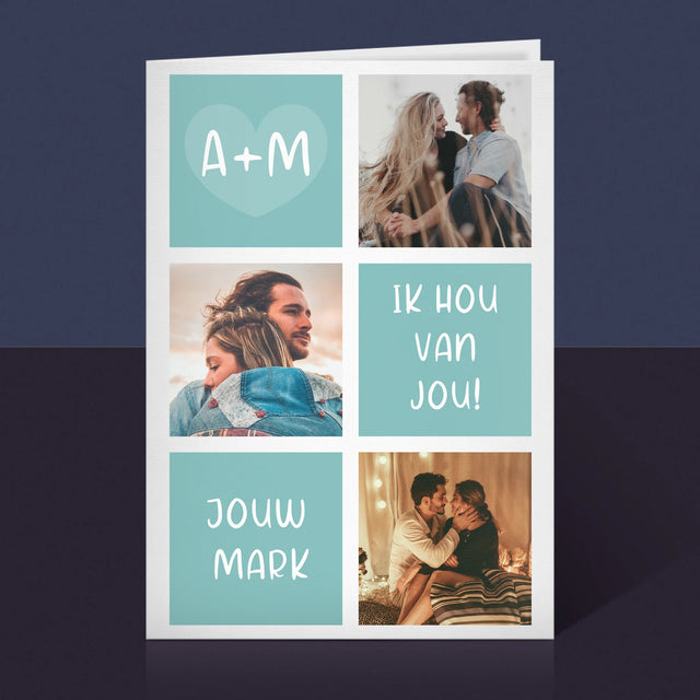 Fotocollage: Initialen Ik Hou Van Jou - Wenskaart