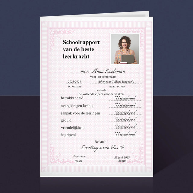 Foto En Handtekening: Schoolrapport Van De Beste Leerkracht - Wenskaart