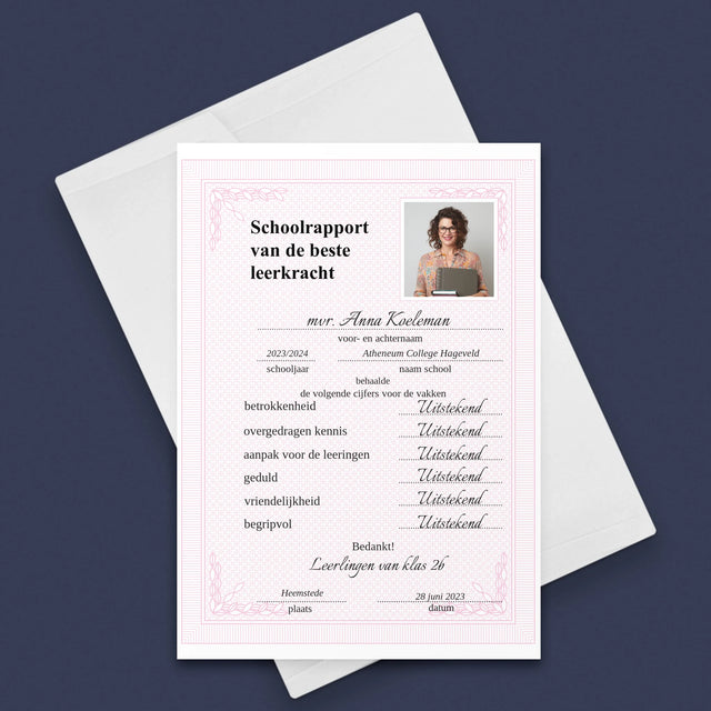 Foto En Handtekening: Schoolrapport Van De Beste Leerkracht - Wenskaart