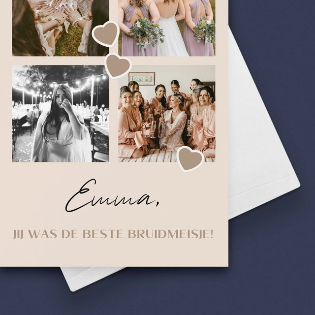Fotocollage: Bedankt Collage, Bruidsmeisje - Wenskaart