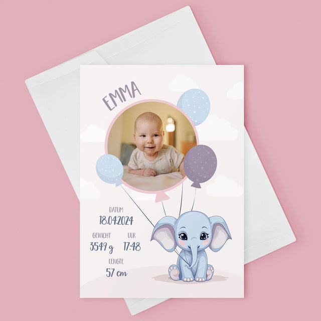 Geboorteakte Van Kind: Metriek Olifantje - Wenskaart
