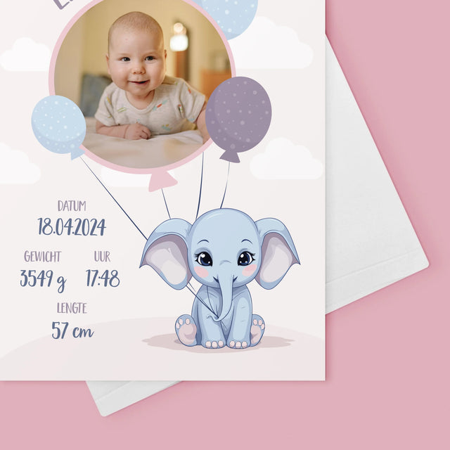 Geboorteakte Van Kind: Metriek Olifantje - Wenskaart
