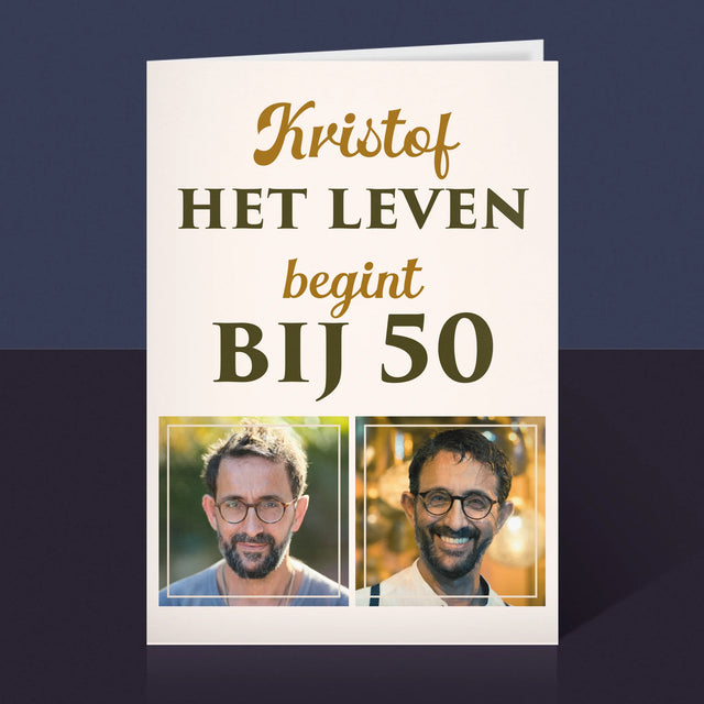 Fotocollage: Het Leven Begint Bij 50 - Wenskaart