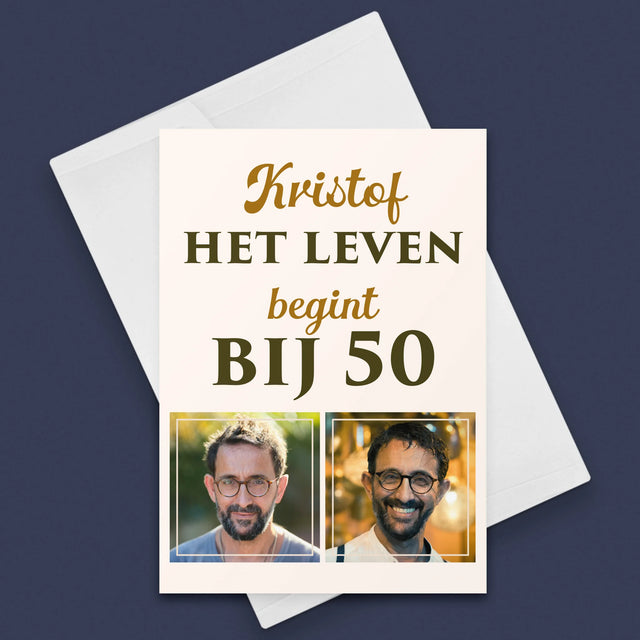 Fotocollage: Het Leven Begint Bij 50 - Wenskaart