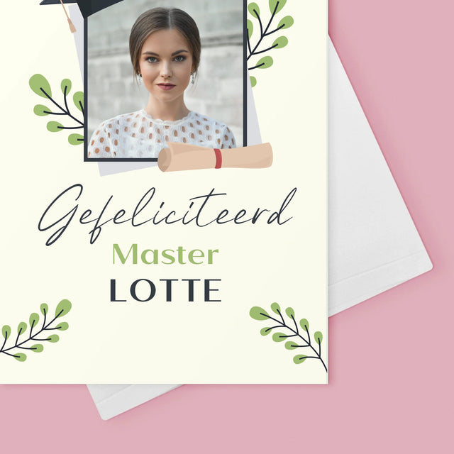 Foto En Handtekening: Gefeliciteerd, Master - Wenskaart