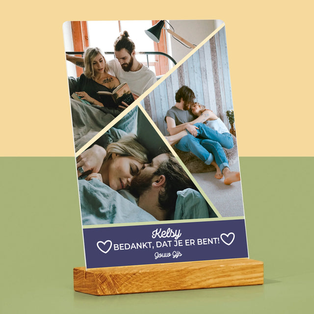 Fotocollage: Bedankt, Dat Je Er Bent - Afdruk Op Acrylglas (Verticaal)