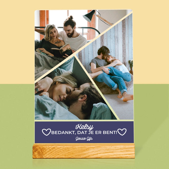 Fotocollage: Bedankt, Dat Je Er Bent - Afdruk Op Acrylglas (Verticaal)