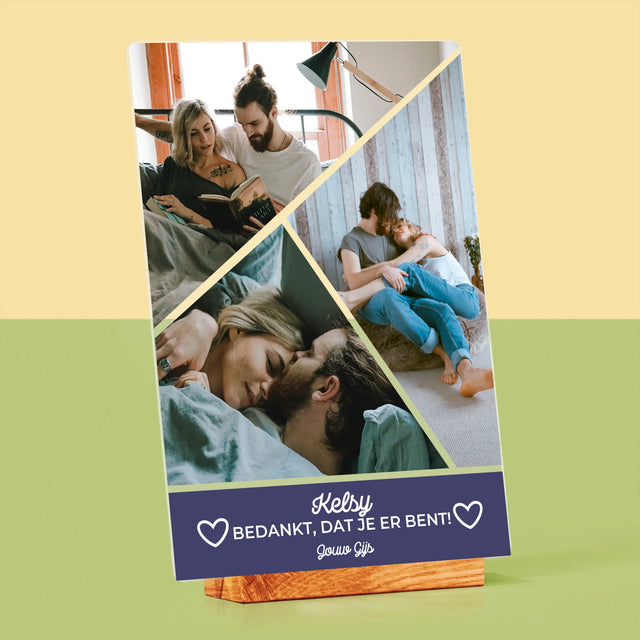 Fotocollage: Bedankt, Dat Je Er Bent - Afdruk Op Acrylglas (Verticaal)