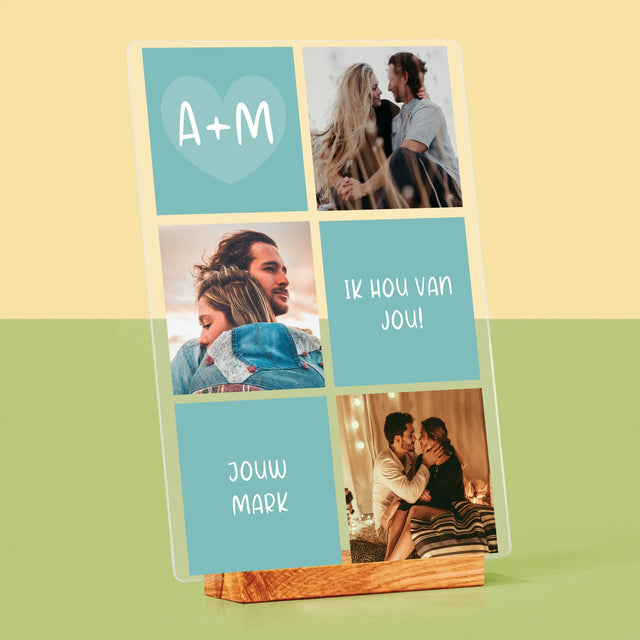 Fotocollage: Initialen Ik Hou Van Jou - Afdruk Op Acrylglas (Verticaal)