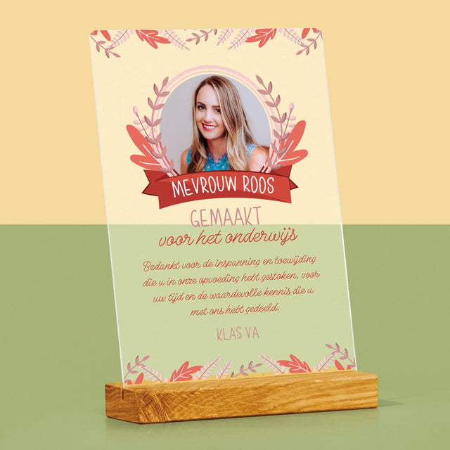 Foto En Handtekening: Gemaakt Voor Het Onderwijs - Afdruk Op Acrylglas (Verticaal)