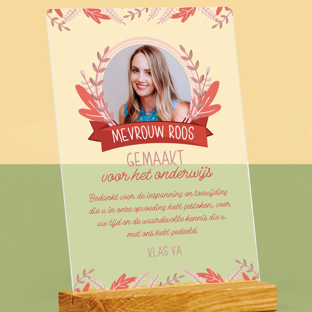 Foto En Handtekening: Gemaakt Voor Het Onderwijs - Afdruk Op Acrylglas (Verticaal)