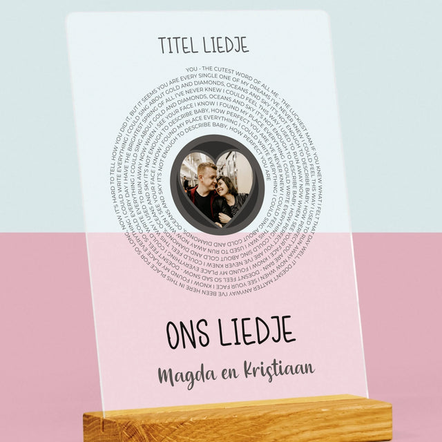 Foto En Handtekening: Ons Liedje Met Tekst - Afdruk Op Acrylglas (Verticaal)