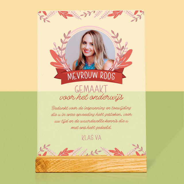 Foto En Handtekening: Gemaakt Voor Het Onderwijs - Afdruk Op Acrylglas (Verticaal)