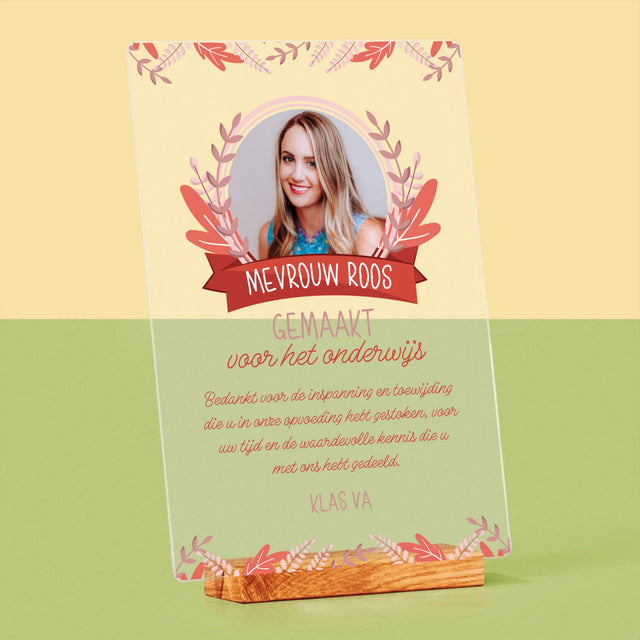 Foto En Handtekening: Gemaakt Voor Het Onderwijs - Afdruk Op Acrylglas (Verticaal)