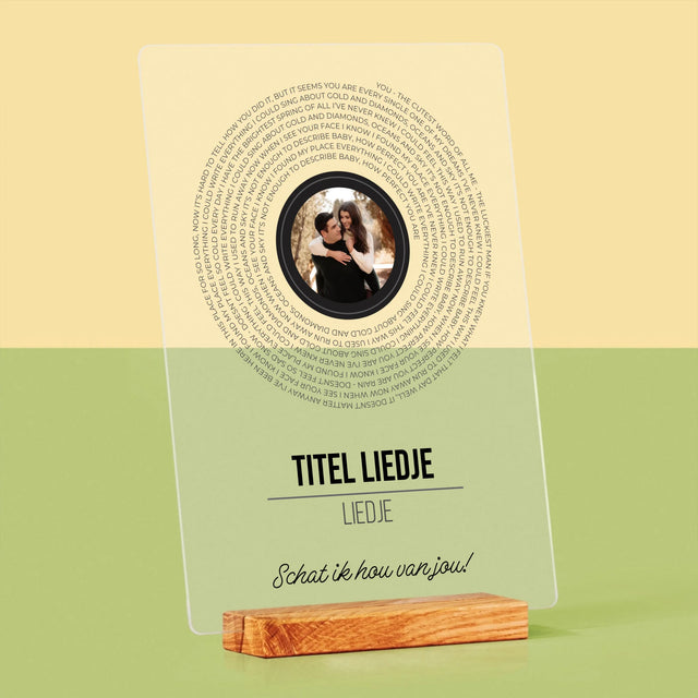 Foto En Handtekening: Songtekst Op Vinyl Lp - Afdruk Op Acrylglas (Verticaal)