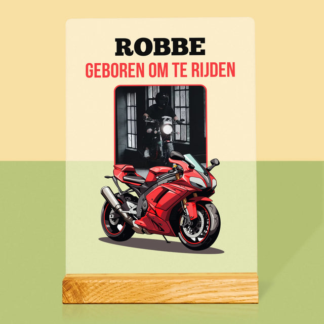 Foto En Handtekening: Geboren Om Te Rijden - Afdruk Op Acrylglas (Verticaal)