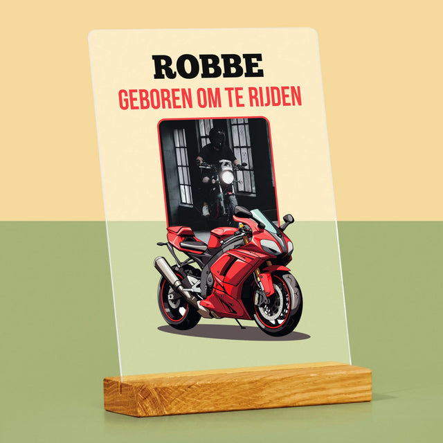 Foto En Handtekening: Geboren Om Te Rijden - Afdruk Op Acrylglas (Verticaal)