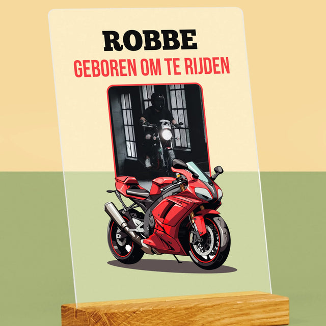Foto En Handtekening: Geboren Om Te Rijden - Afdruk Op Acrylglas (Verticaal)
