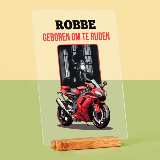 Foto En Handtekening: Geboren Om Te Rijden - Afdruk Op Acrylglas (Verticaal)