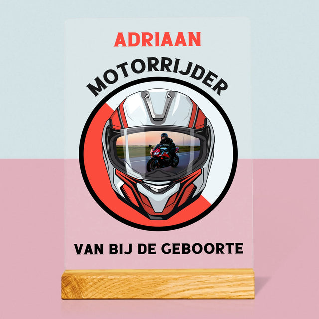 Foto En Handtekening: Motorrijder Van Bij De Geboorte - Afdruk Op Acrylglas (Verticaal)