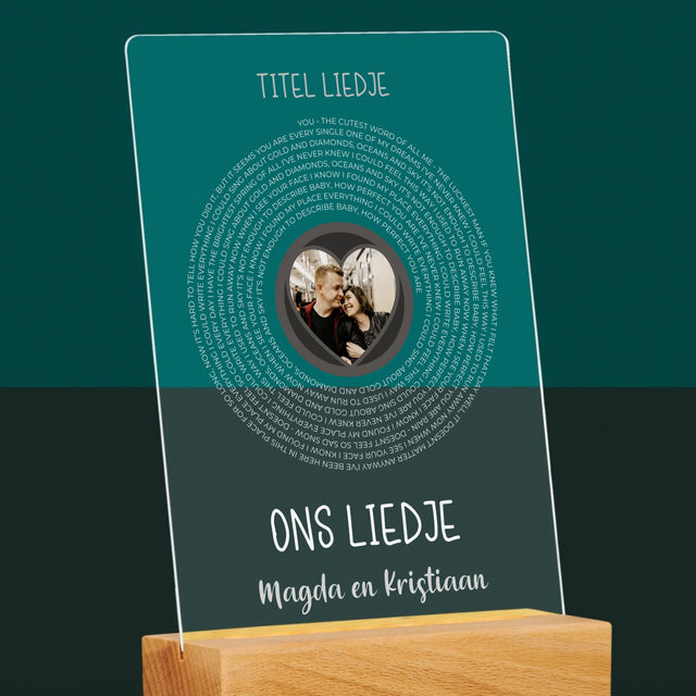 Foto En Handtekening: Ons Liedje Met Tekst - Afdruk Op Acrylglas (Verticaal)