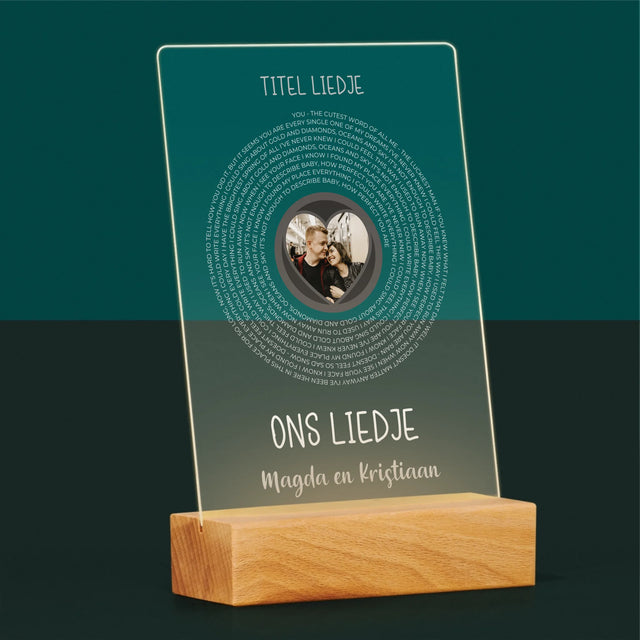 Foto En Handtekening: Ons Liedje Met Tekst - Afdruk Op Acrylglas (Verticaal)