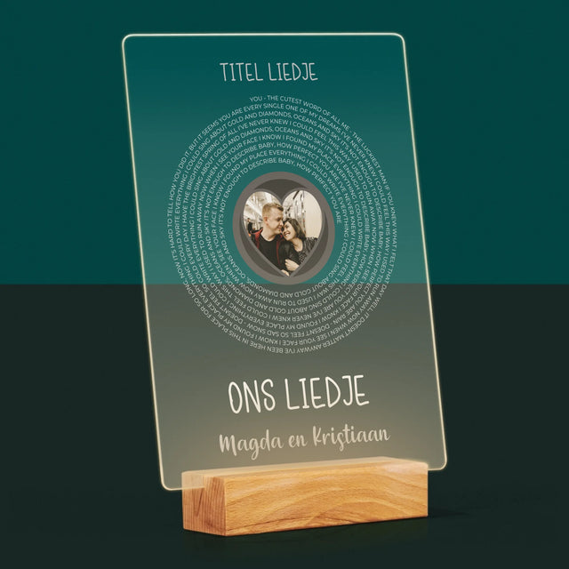 Foto En Handtekening: Ons Liedje Met Tekst - Afdruk Op Acrylglas (Verticaal)