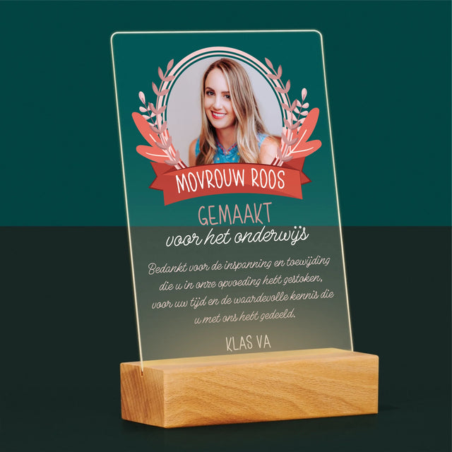 Foto En Handtekening: Gemaakt Voor Het Onderwijs - Afdruk Op Acrylglas (Verticaal)