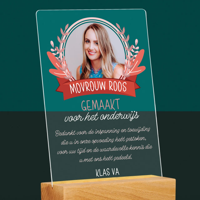 Foto En Handtekening: Gemaakt Voor Het Onderwijs - Afdruk Op Acrylglas (Verticaal)