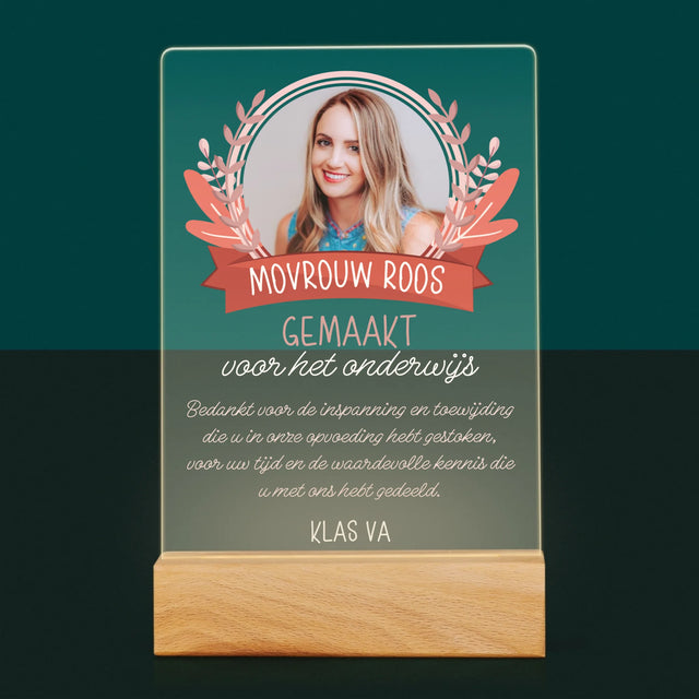 Foto En Handtekening: Gemaakt Voor Het Onderwijs - Afdruk Op Acrylglas (Verticaal)