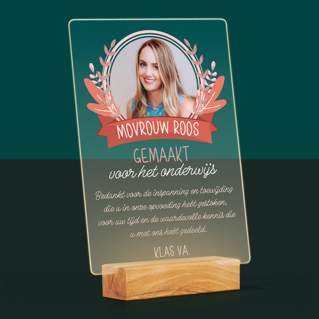 Foto En Handtekening: Gemaakt Voor Het Onderwijs - Afdruk Op Acrylglas (Verticaal)