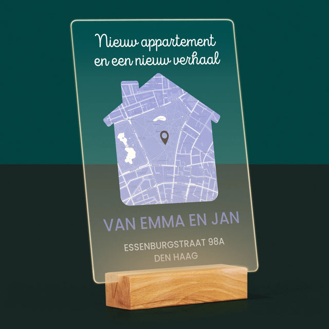 Stadsplastadsplattegrond: Stadskaart: Nieuw Appartement - Afdruk Op Acrylglas (Verticaal)