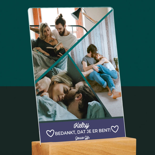 Fotocollage: Bedankt, Dat Je Er Bent - Afdruk Op Acrylglas (Verticaal)