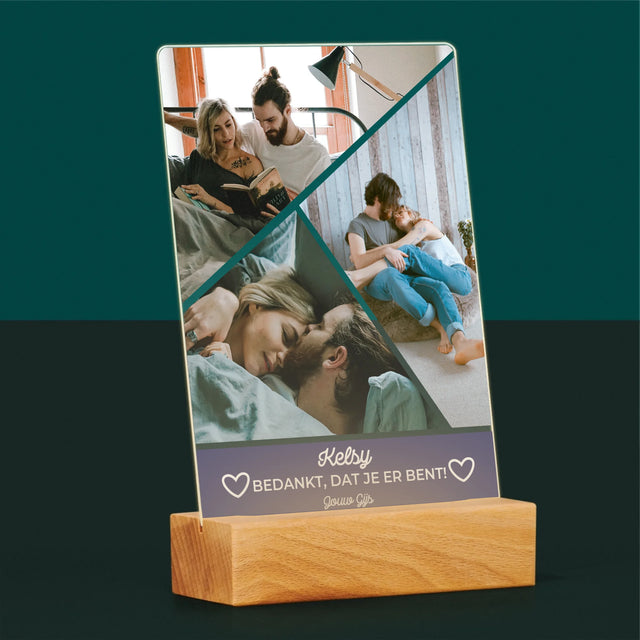 Fotocollage: Bedankt, Dat Je Er Bent - Afdruk Op Acrylglas (Verticaal)
