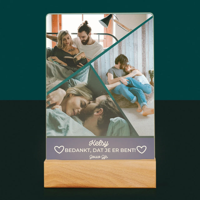 Fotocollage: Bedankt, Dat Je Er Bent - Afdruk Op Acrylglas (Verticaal)