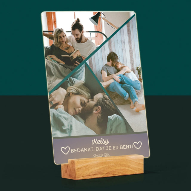 Fotocollage: Bedankt, Dat Je Er Bent - Afdruk Op Acrylglas (Verticaal)