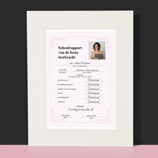 Foto En Handtekening: Schoolrapport Van De Beste Leerkracht - Fotokader (Horziontaal)