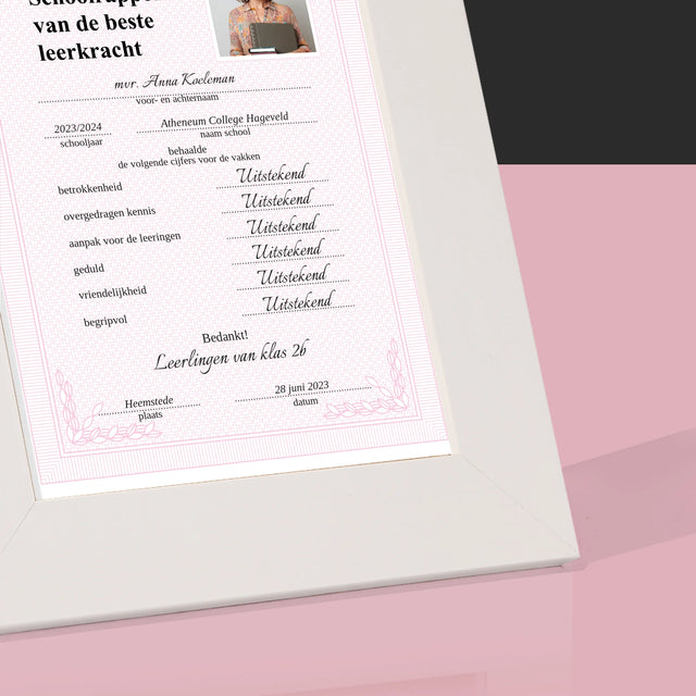 Foto En Handtekening: Schoolrapport Van De Beste Leerkracht - Fotokader (Horziontaal)