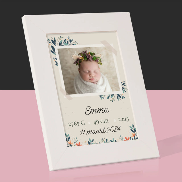 Geboorteakte Van Kind: Metriek Bloemen - Fotokader (Horziontaal)